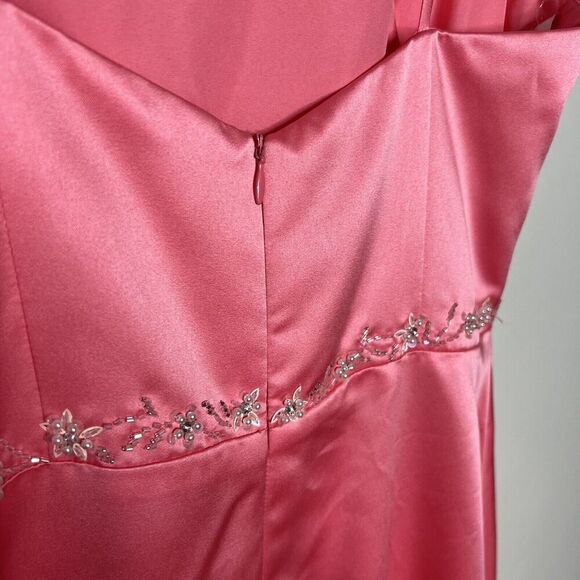 Da Vinci Dress Womens 14 Pink Satin Gown Embellished Long Formal Fairy V Neck - Picture 10 of 16